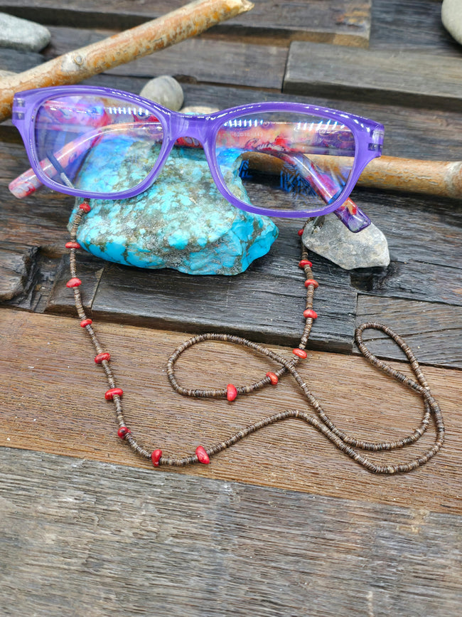 Coral Dark Heishi Eyeglass Chain by Ramona Bird - 26 in.