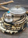 Stamped Sterling Silver and Turquoise Jar with Lid by Jeffrey Castillo - 2 1/2 in. by 3 in.