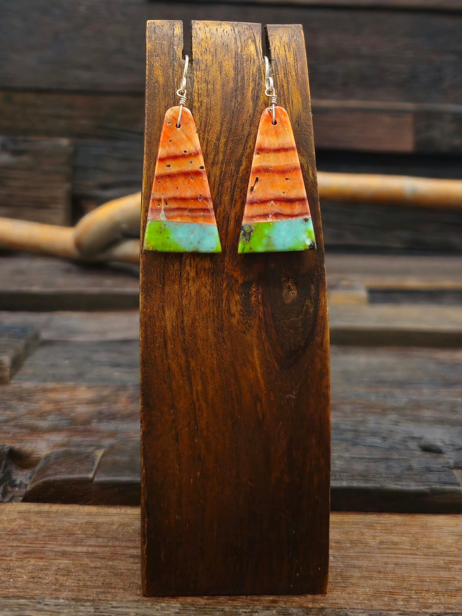 Orange Spiny Oyster and Turquoise Earrings by Marcella Castillo - 2 in