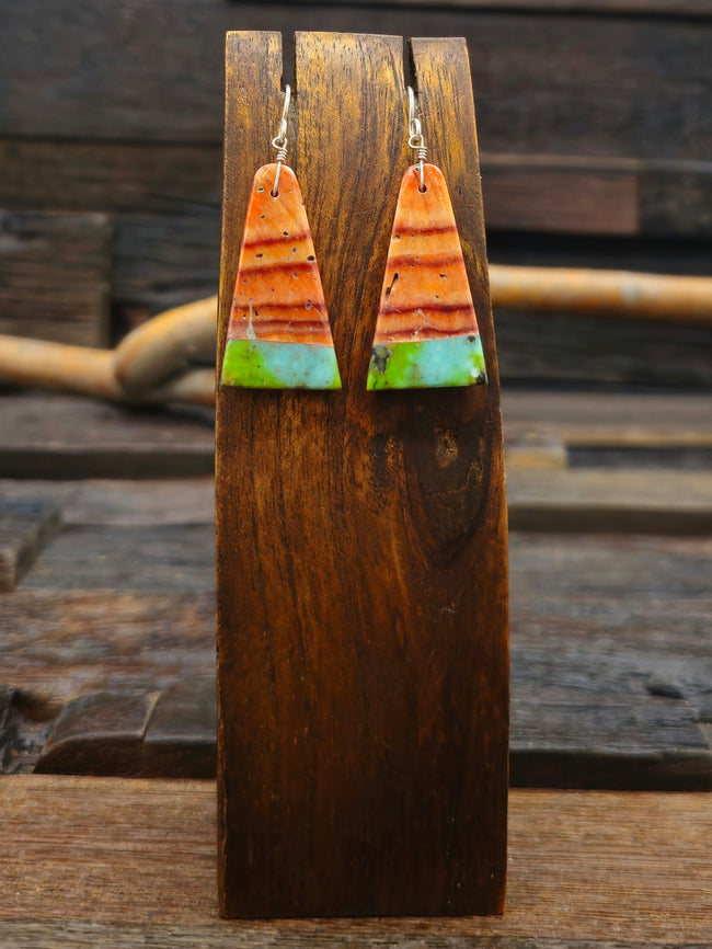 Orange Spiny Oyster and Turquoise Earrings by Marcella Castillo - 2 in