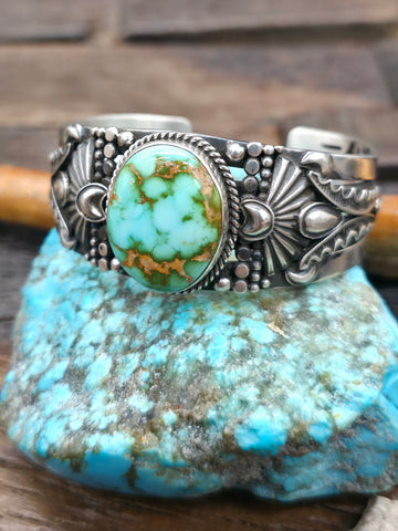 Stamped Sterling Silver #8 Turquoise Pendant by Bo Reeves - 1 3/4 in. by 1 in.