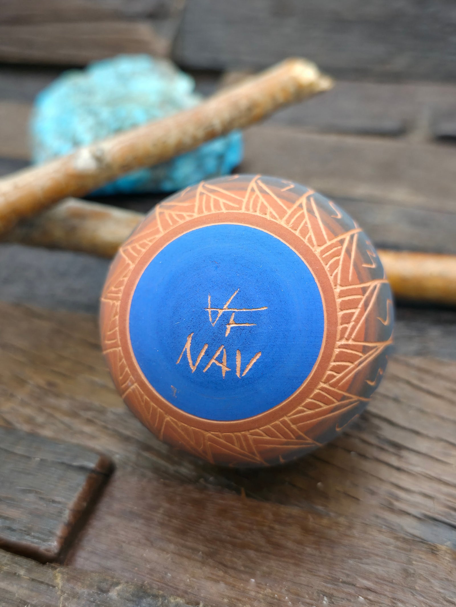 Navajo Etched Christmas Ornament Bauble by Viveca Tsosie - Blue
