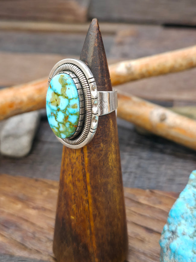 Sterling Silver Oval Kingman Turquoise Ring by Walter Vandever - Size 8