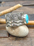 Petroglyph Sterling Silver & Kingman Turquoise Cuff by Alex Sanchez - 6 1/2 in. with Gap