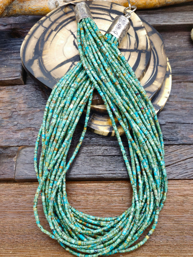 20 Strand Green Turquoise Heishi Bead Necklace by Fred Archuleta - 25 in.
