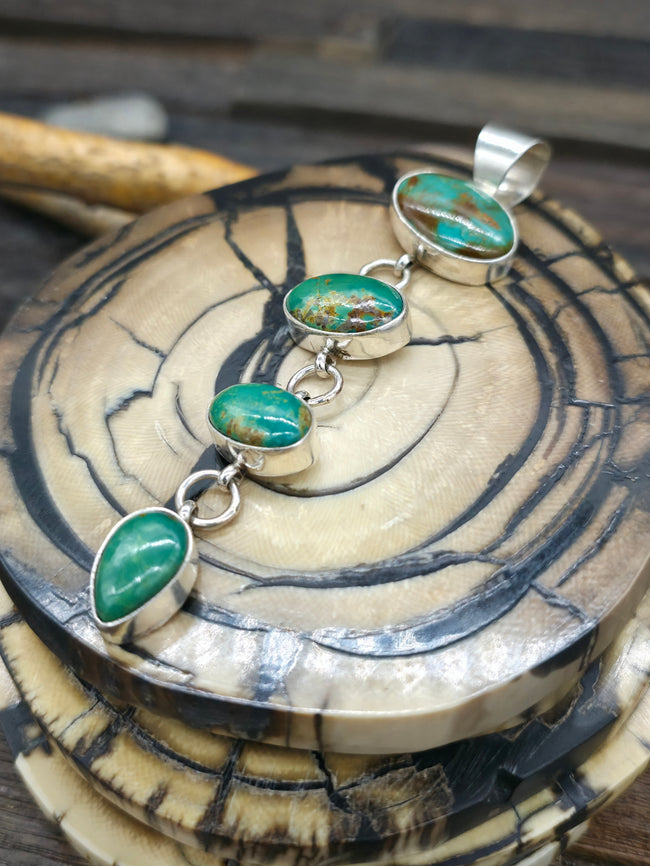 Four Stone Royston Turquoise Sterling Silver Lariat Pendant by Mildred Parkhurst