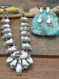 Sterling Silver White Buffalo Necklace and Earring Set by Linda Yazzie - 24 in