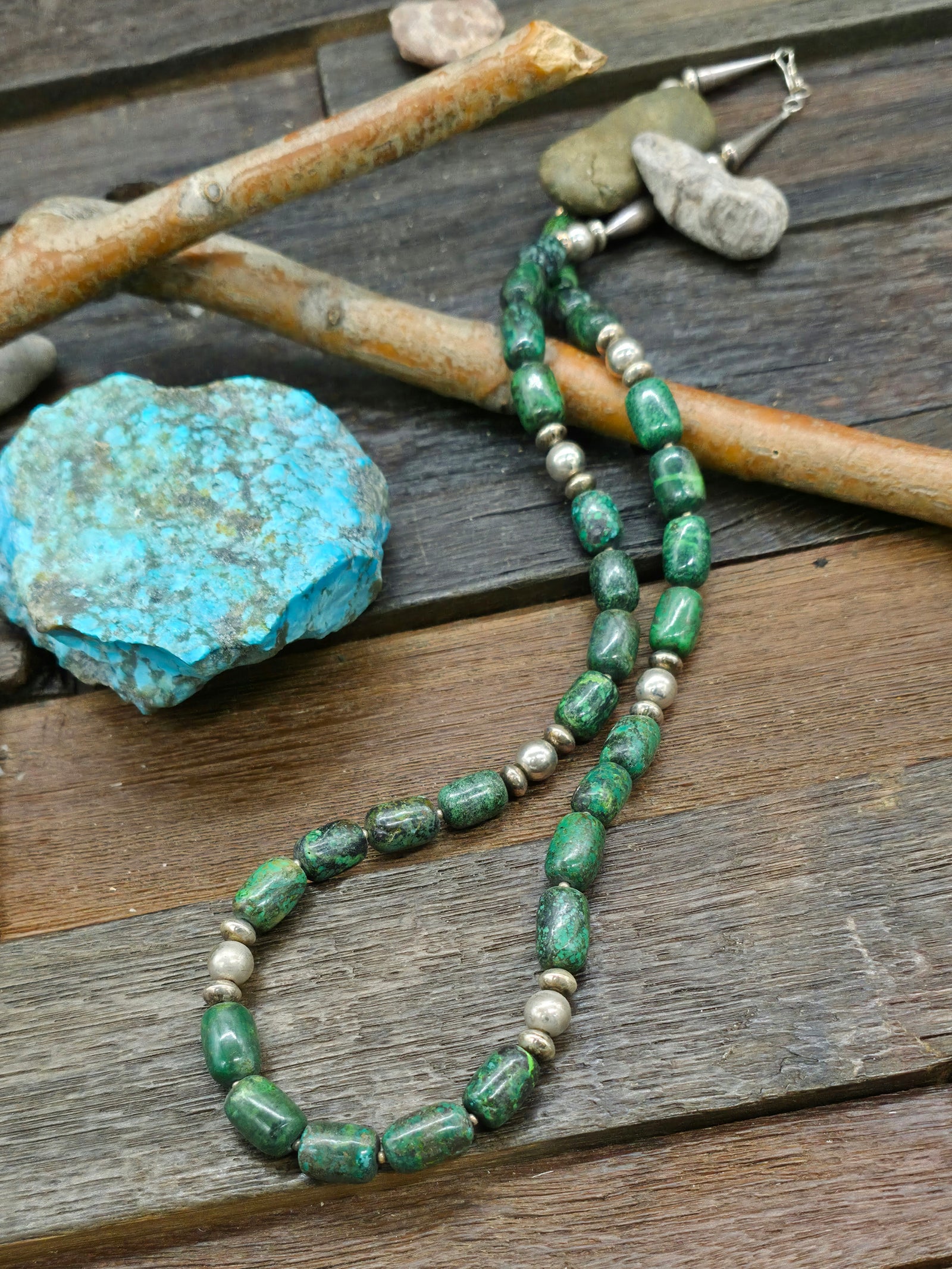 Sterling Silver and Sky Horse Turquoise Barrel Beads Necklace - 26 in.