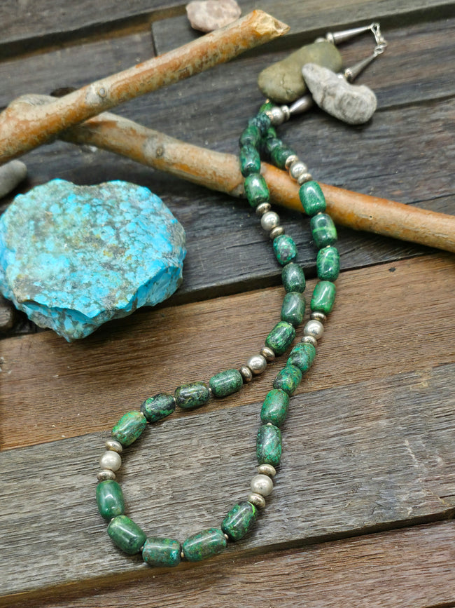 Sterling Silver and Sky Horse Turquoise Barrel Beads Necklace - 26 in.