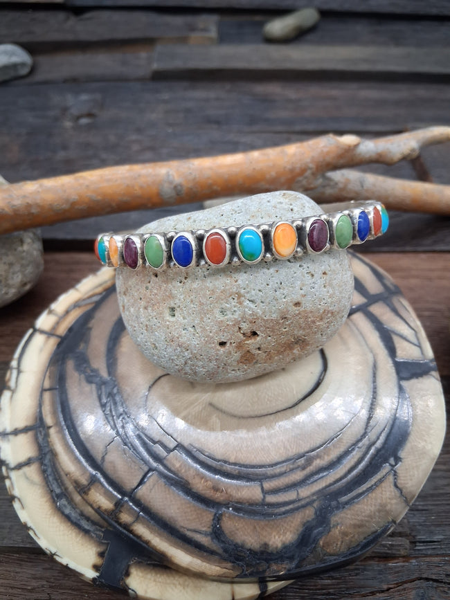Multistone Sterling Silver Bangle