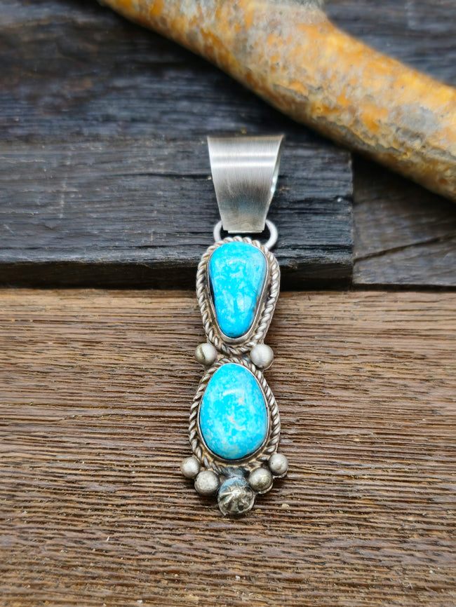 Sterling Silver Two Stone Blue Bird Turquoise Pendant by LaRose Ganadanegro