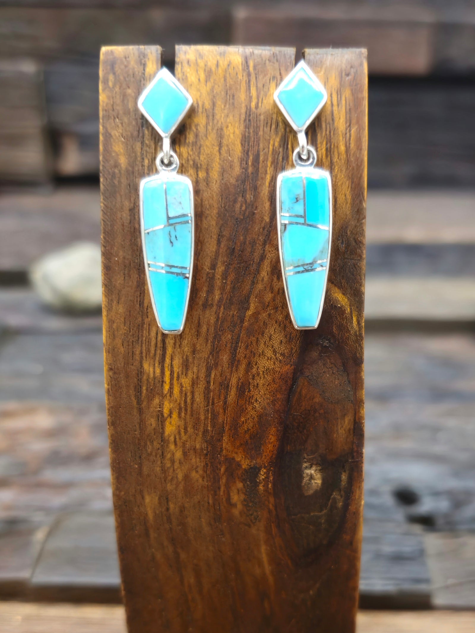 Sterling Silver Turquoise Inlay Earrings by Julius Burbank