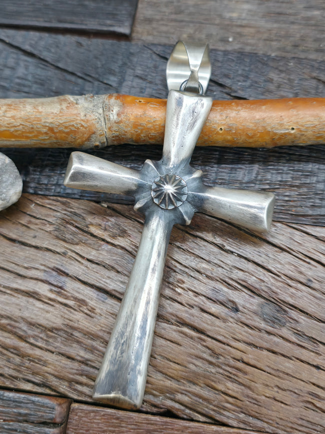 Chimney Butte Large Cast Sterling Silver Cross Pendant - 4 1/2 in. by 2 1/2 in.