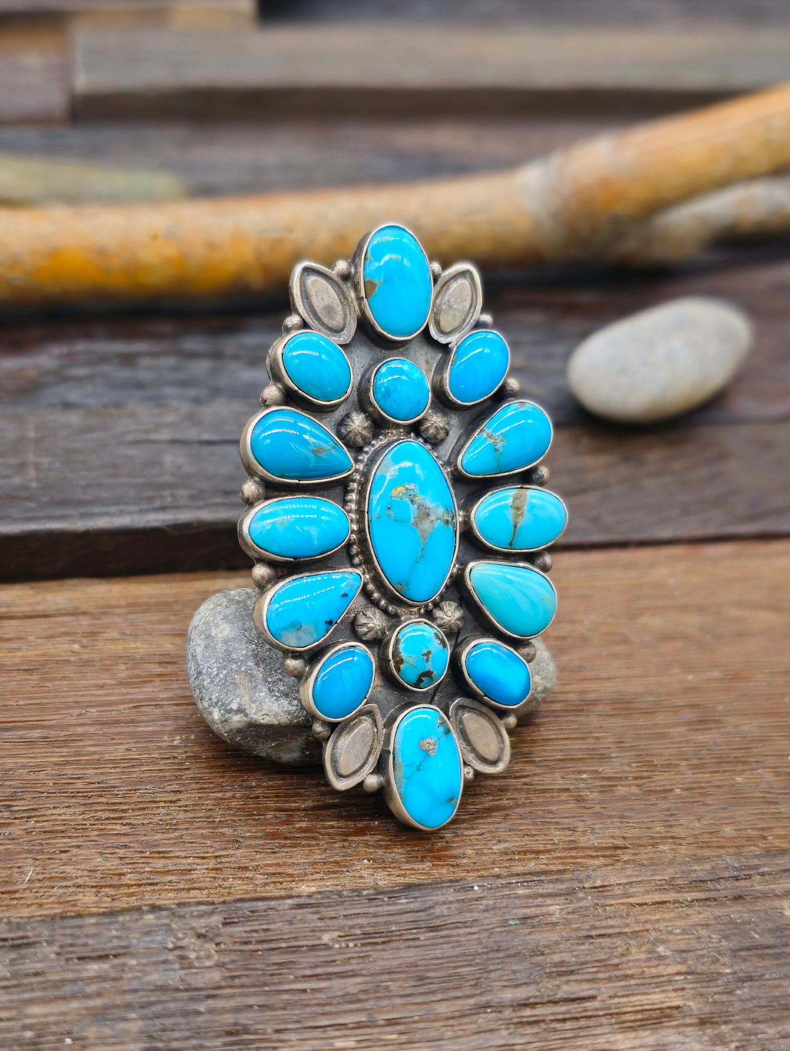 Large Turquoise Cluster Ring by Annie Hoskie - Adjustable