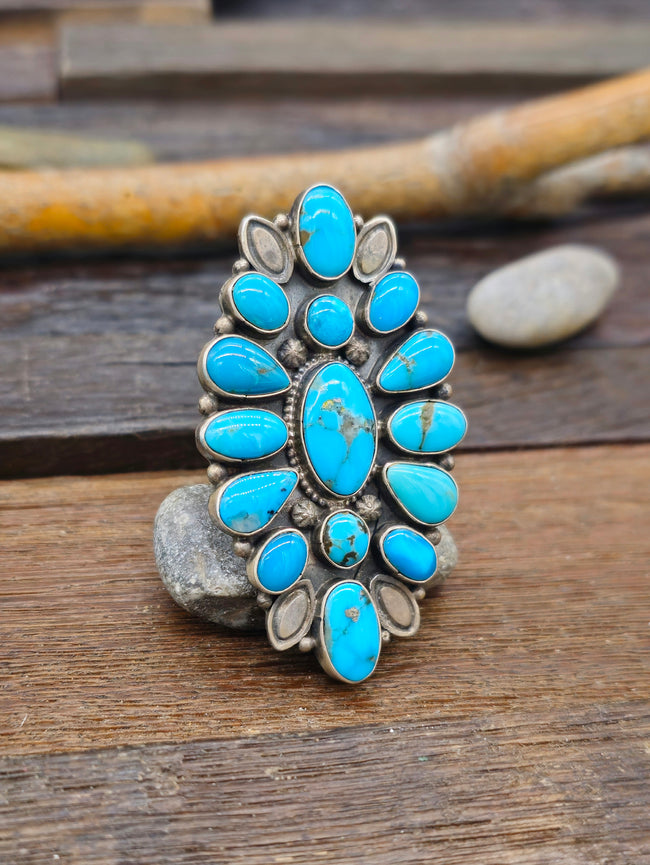 Large Turquoise Cluster Ring by Annie Hoskie - Adjustable