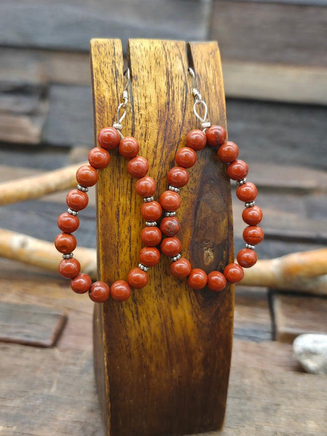 Carnelian and Sterling Silver Beaded Hook Dangle Earrings