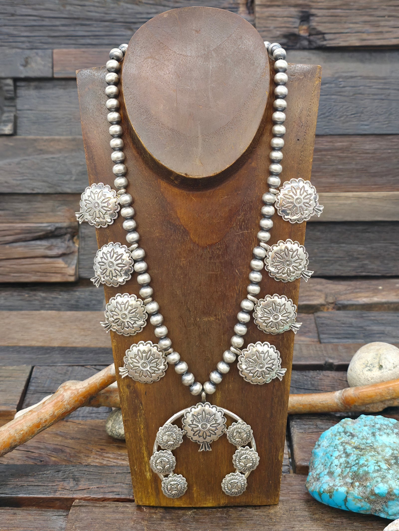 Stamped Sterling Silver Squash Blossom Necklace by Emerson Delgarito - 20 in.