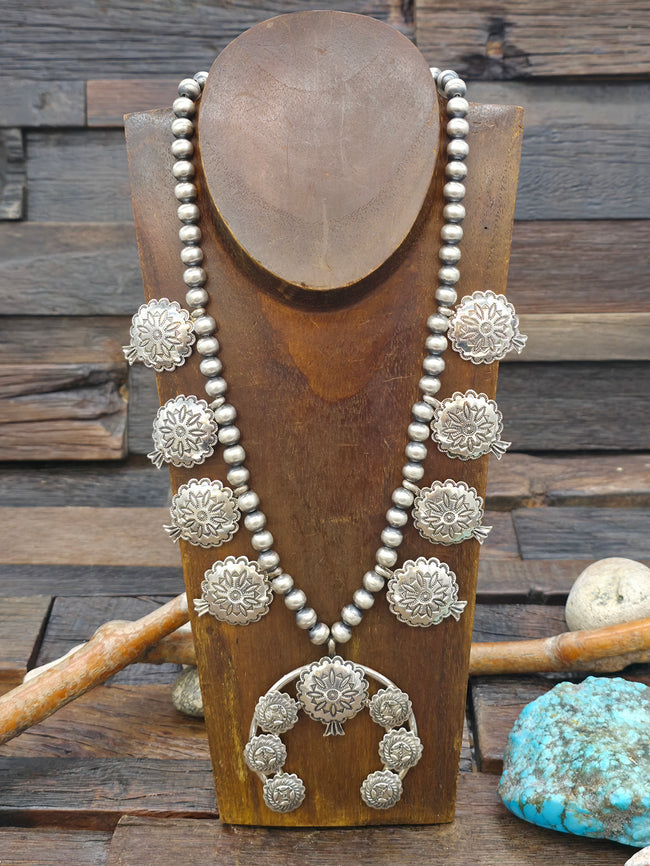 Stamped Sterling Silver Squash Blossom Necklace by Emerson Delgarito - 20 in.