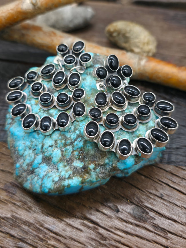 Sterling Silver Black Onyx Chandelier Earrings by Jennifer Denetclaw - 2 1/4 in. by 1 3/4 in.