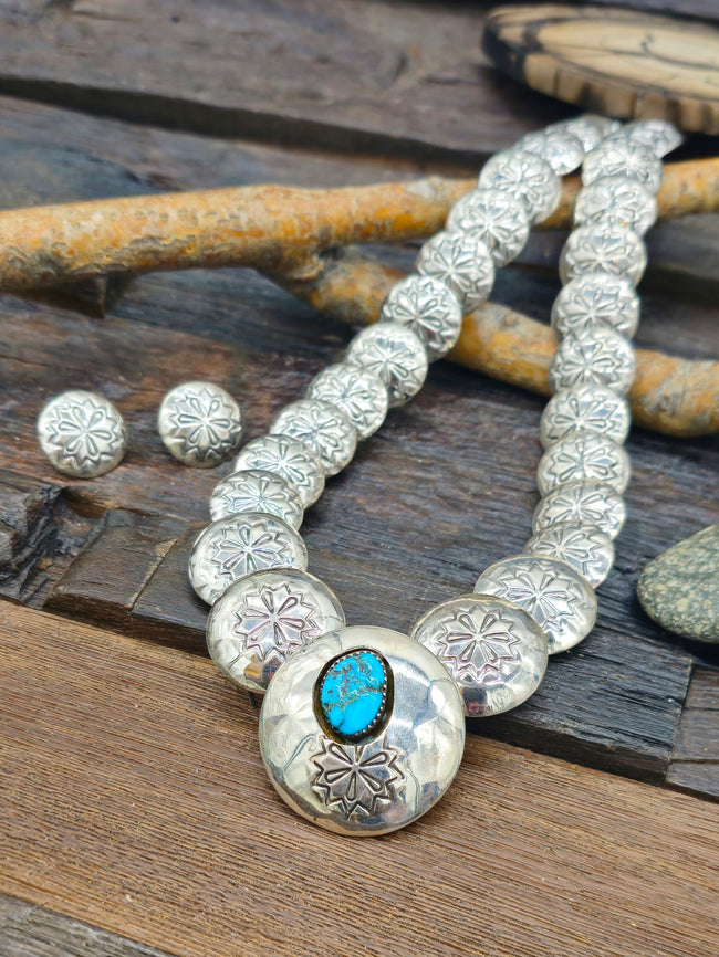 One-Stone High-Shine Sterling Silver Pillow Bead Necklace and Earring Set by Tim Thompson 24 in.