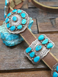 Stamped Sterling Silver and Turquoise Concho Belt by Dan Morgan - 52 in.