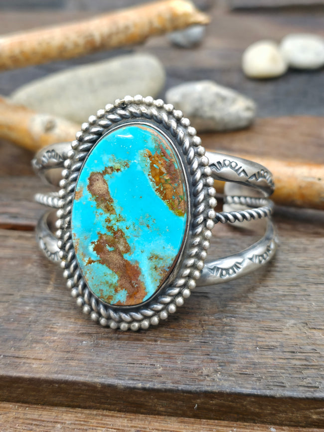 Stamped Sterling Silver Royston Turquoise Cuff Bracelet by Jacob Troncosa - 7 in. with Gap