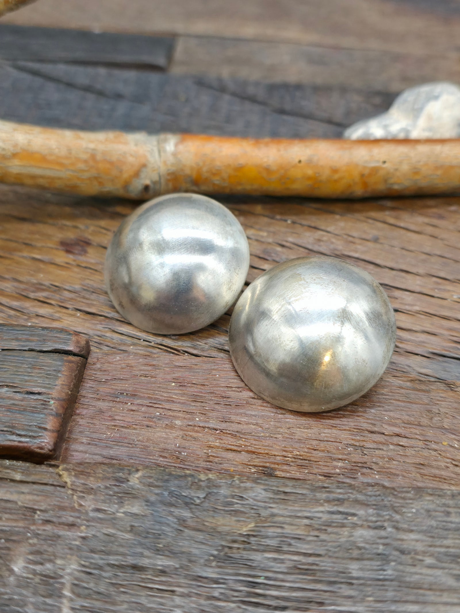 Brushed Sterling Silver Button Earrings by Sherry Hale - Small