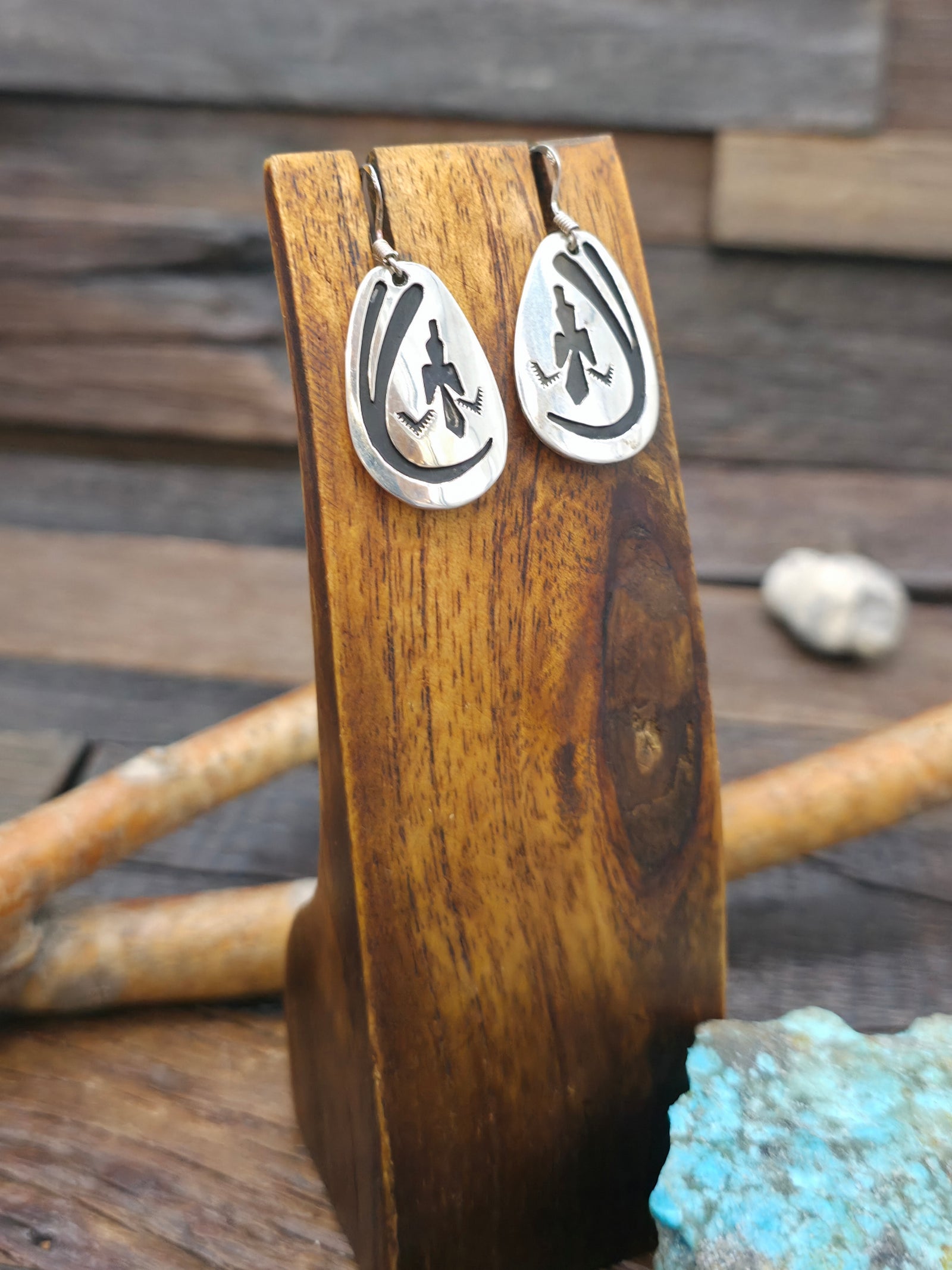 Sterling Silver Peyote Bird Overlay Earrings by Rose Singer - 1 1/2 in. by 3/4 in.