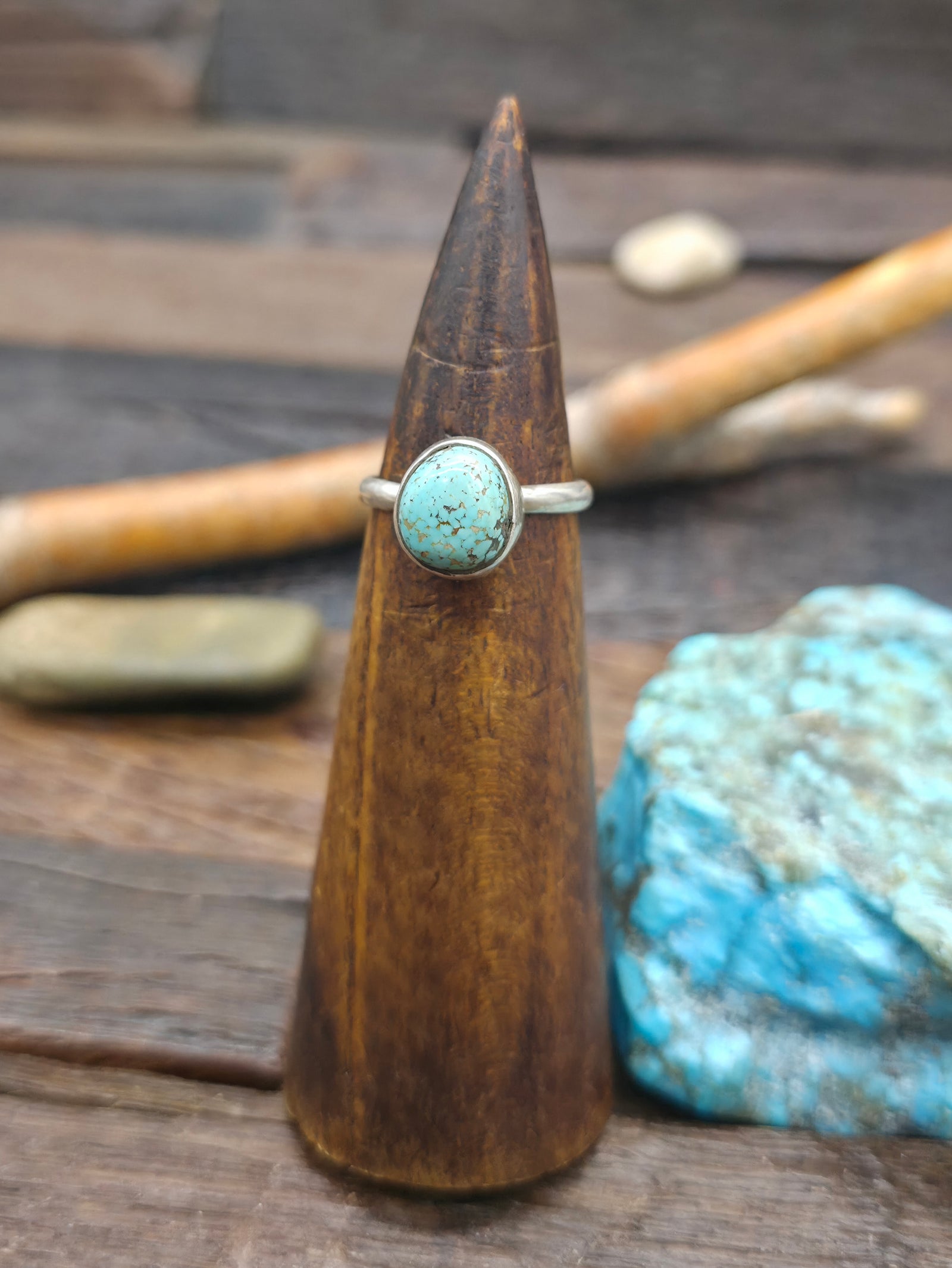 Sterling Silver and Sonoran Turquoise Ring by "JT" - Size 9