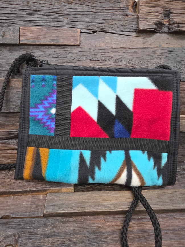 Handmade Blanket Crossbody Purse Teal and Red by Kathryn Bochinclonny