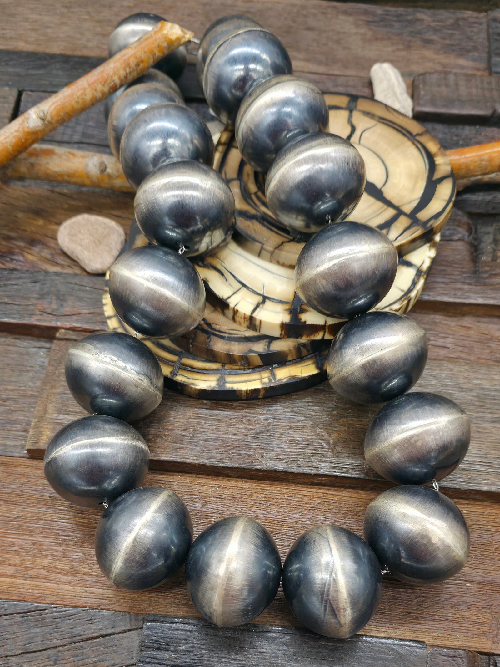 Large Navajo Pearl Necklace by Michelle Jameson - 28 in.  1 1/2 in. Bead