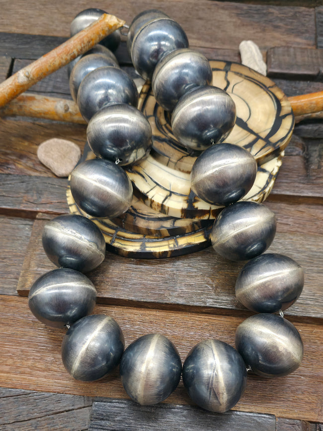 Large Navajo Pearl Necklace by Michelle Jameson - 28 in.  1 1/2 in. Bead