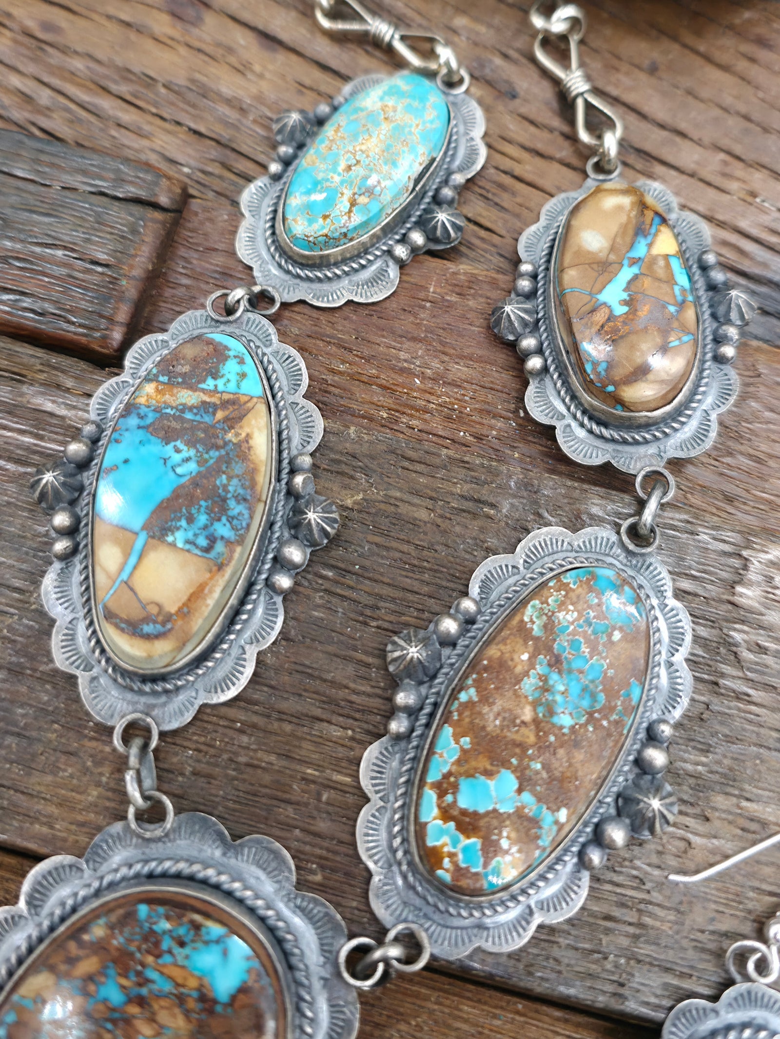 Stamped Sterling Silver Boulder Turquoise Necklace and Earring Set by LaRose Ganadanegro - 25 in.