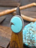 Sterling Silver Oval Turquoise Statement Ring by Leslie Nez - Size 8