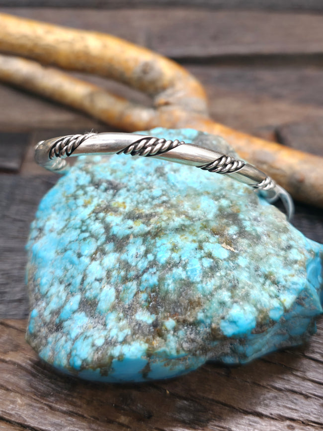 Large Sterling Silver Twisted Rope Bracelet by Elaine Tahe - 7 in. with Gap