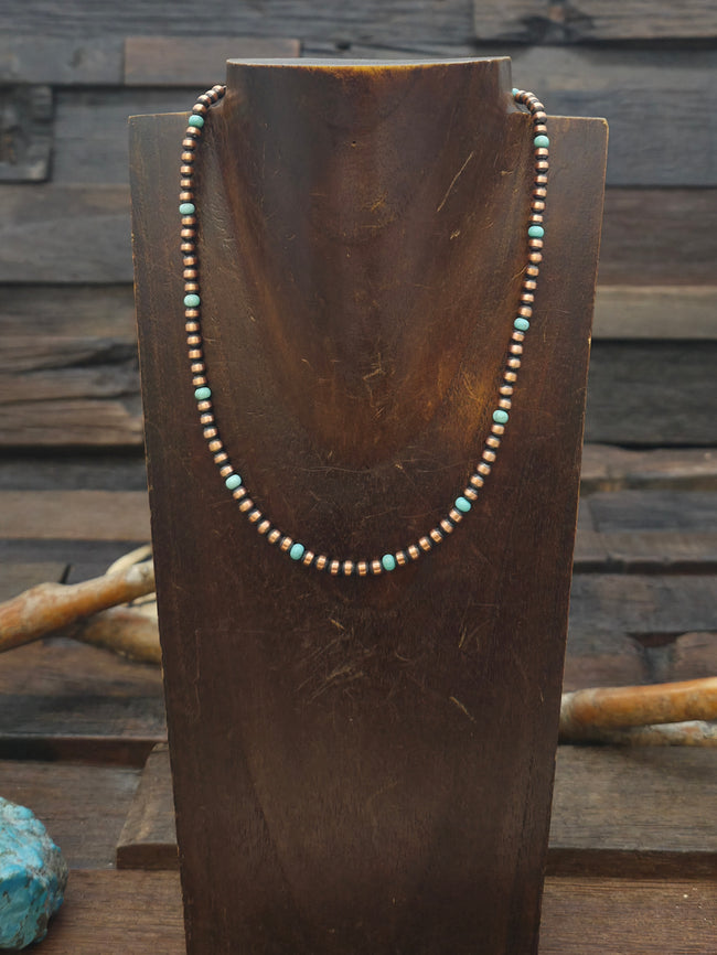 4 MM Bead Copper and Turquoise Necklace - 14 in. with 2 in. Extender