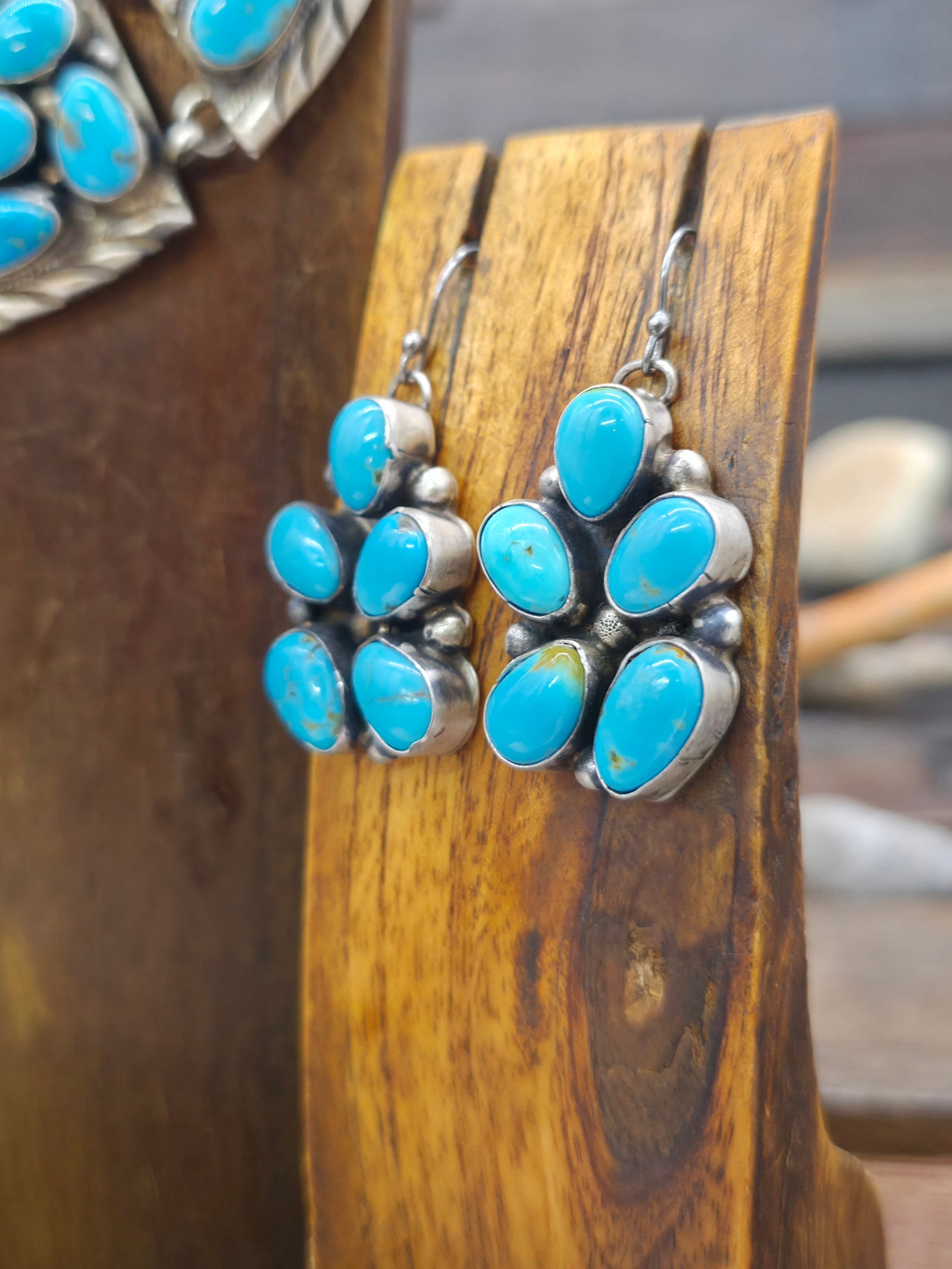 Sterling Silver Turquoise Collar Necklace and Earring Set by Bobby Johnson - 16 in.