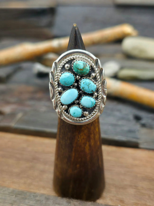 Sterling Silver Turquoise Cluster Ring by Julia Etsitty - Size 6