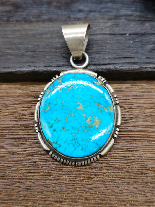 Sterling Silver Lone Mountain Turquoise Pendant by Richard Jim