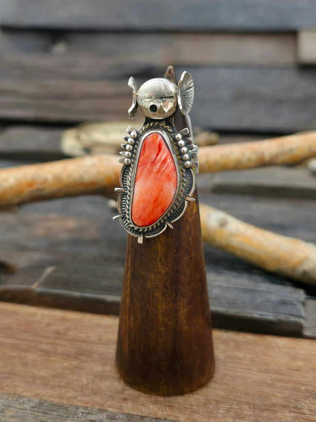 Red Spiny Oyster Sterling Silver Ring by Bennie Ration - Size 6 1/2