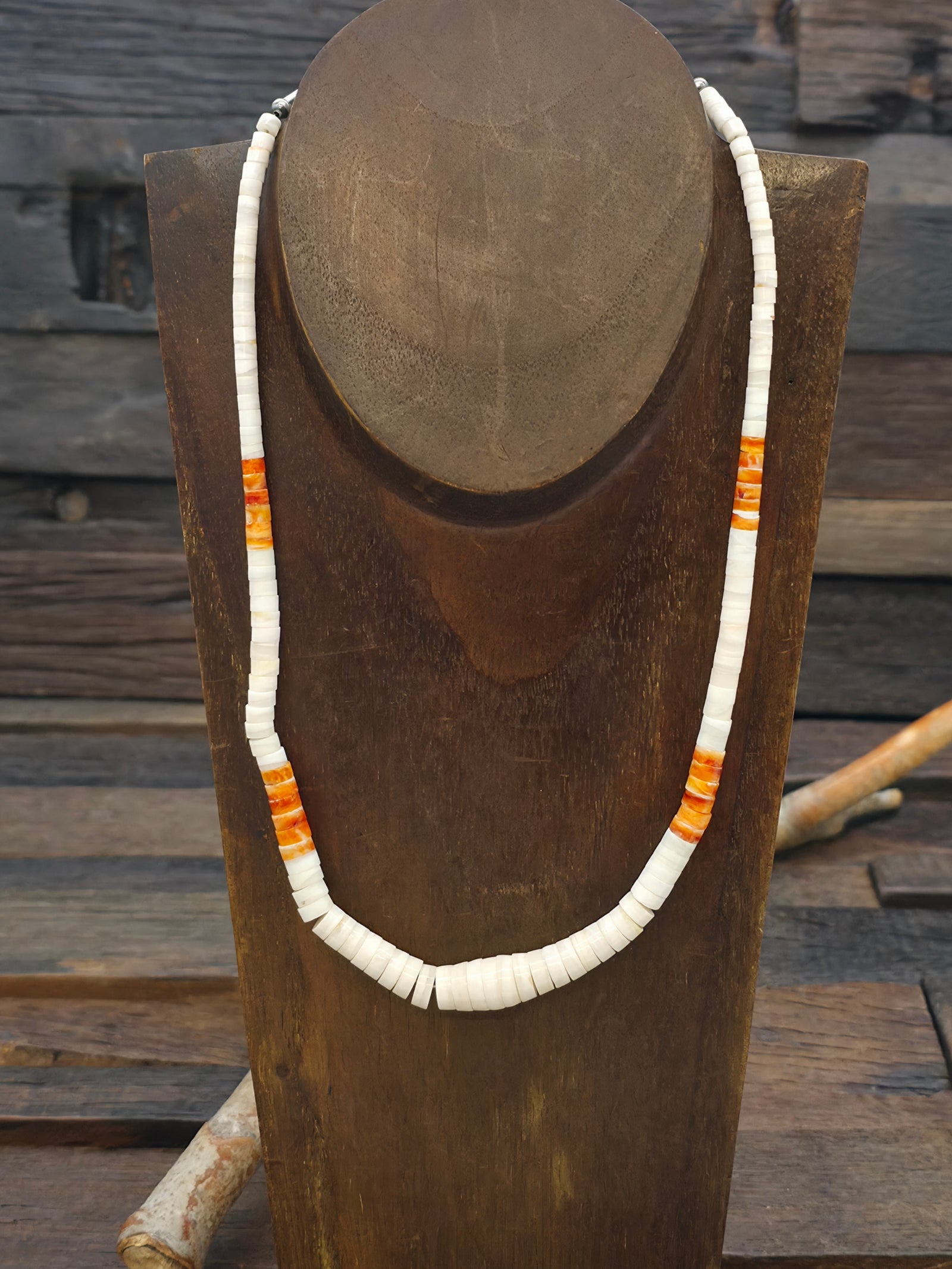 Clam and Spiny Oyster Graduated Heishi Necklace by Verlyn Yatsatle - 17 in. Plus 2 in. Extender