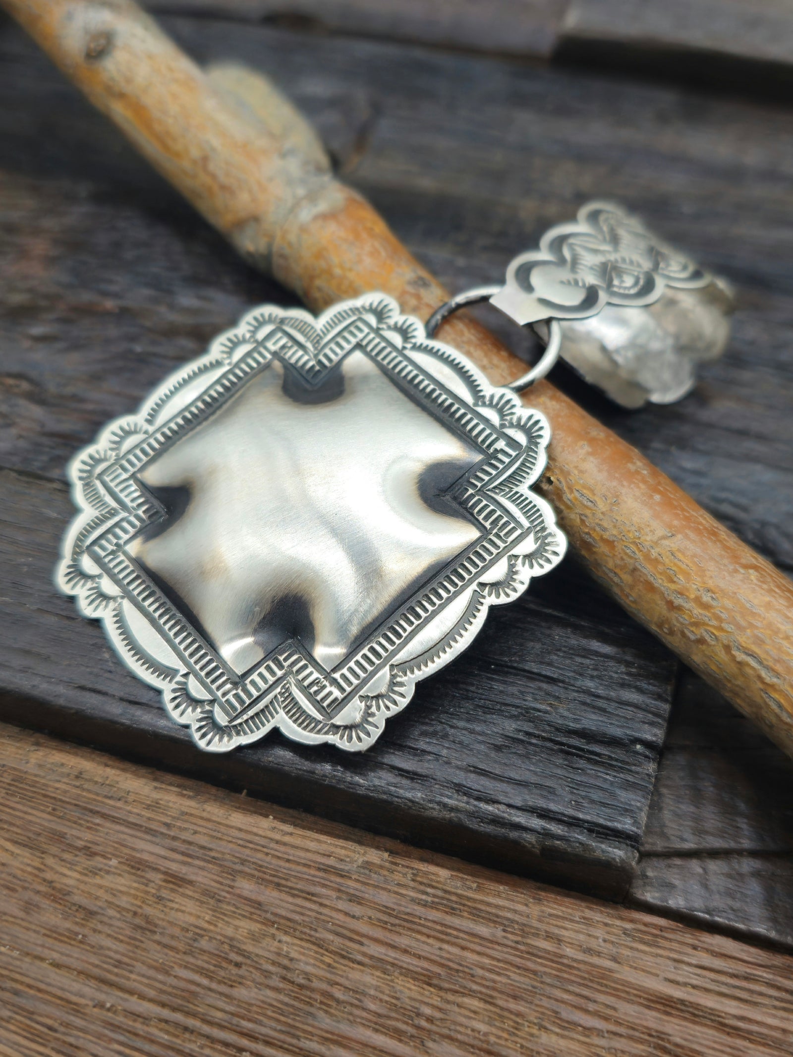 Sterling Silver Santa Fe Cross Pendant by Leander Tahe - 2 in.