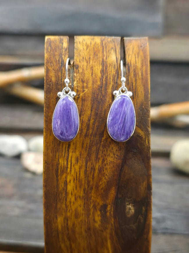 Charoite Sterling Silver Hook Earrings by Cathy Webster