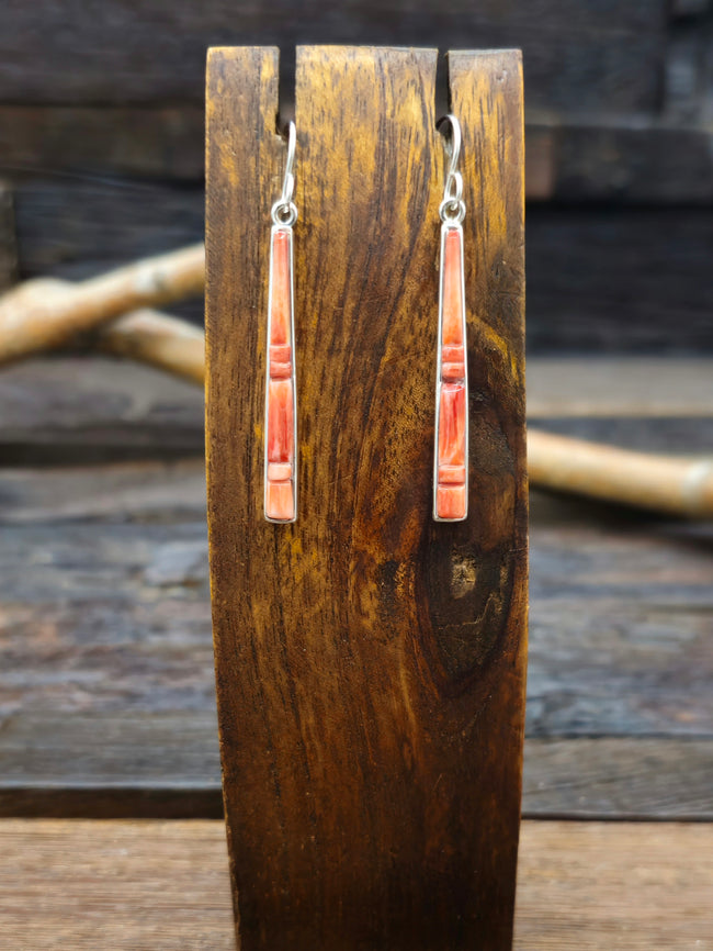 Red Spiny Oyster Cobblestone Inlay Sterling Silver Earrings by Rick Tolino