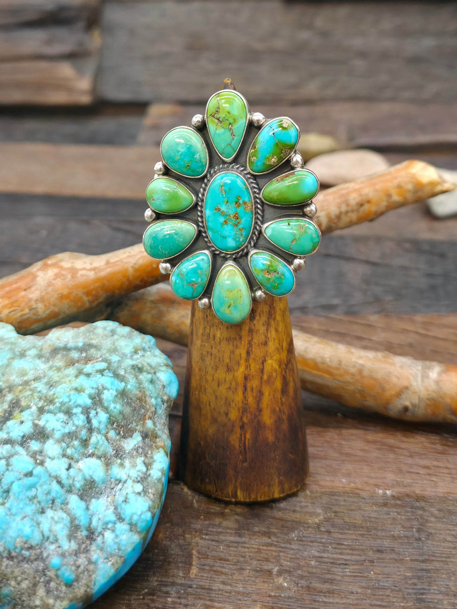 Sterling Silver Sonoran Turquoise Cluster Ring by D. Cadman - Size 8 1/2