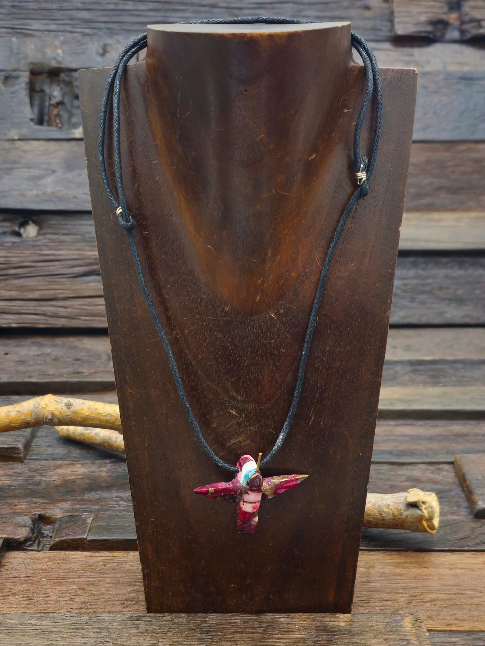 Red Hummingbird Necklace on Adjustable Cord by Matt Mitchell - 26 in.