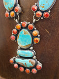 Sterling Silver Mixed Turquoise and Spiny Oyster Lariat Necklace and Earring Set by Shelia Becenti - 21 in.