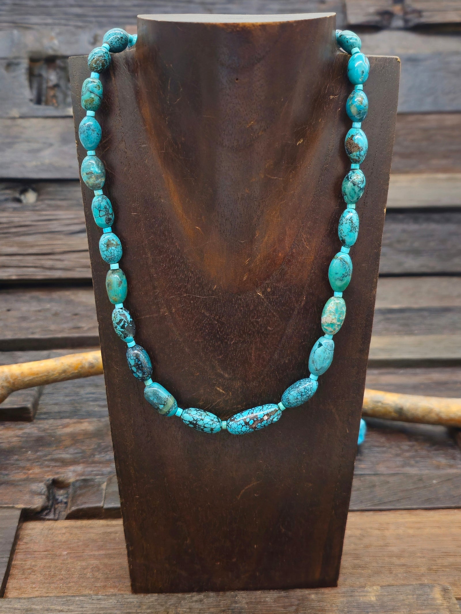 Turquoise Barrell Bead Necklace - 21 in.