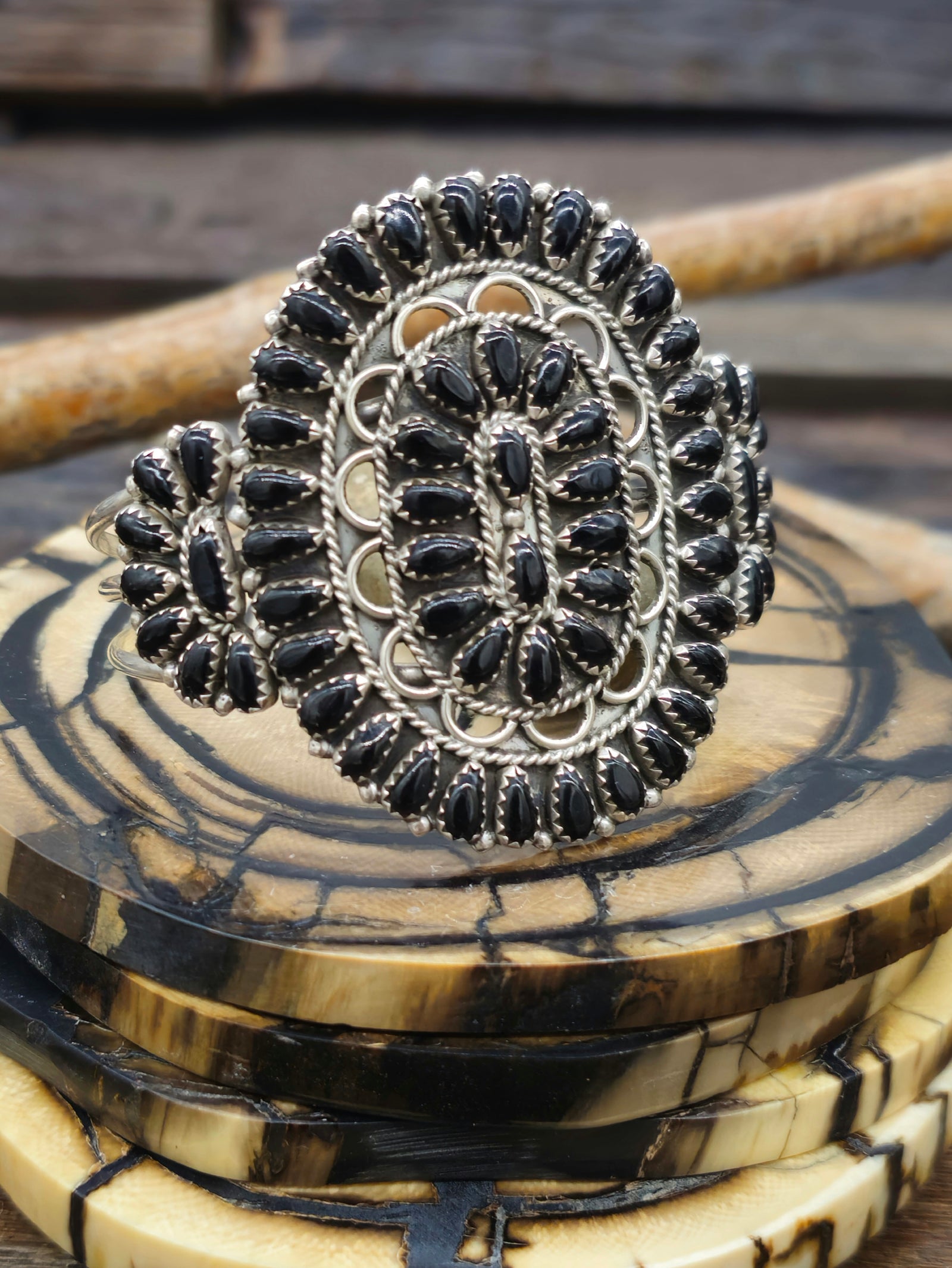 Vintage/Estate Black Onyx Cluster Bracelet - 6 1/2 in.