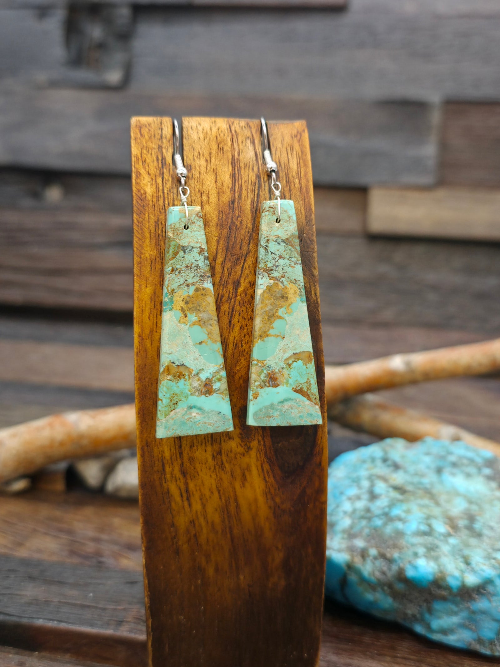 Green Turquoise Slab Earrings by Jameson Pete - 3 in. by 3/4 in.